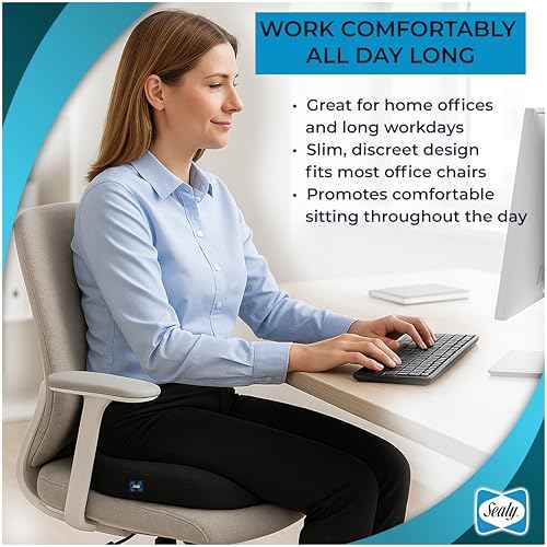 Sealy Memory Foam Car Seat Cushion ? Gel Seat Cushions for Office Chairs, Tailbone Pain Relief Cushion, Cooling Pillow, Slim Fit Car Seat