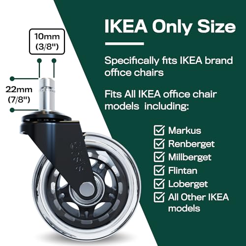 The Office Oasis Original Roller Style Office Chair Wheels (As Seen On PBS) - Only Compatible with IKEA Brand Chairs