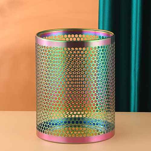 Mesh Wastebasket Round Mesh Stainless Steel Wastebasket Trash Can Recycling Bin for Home, Office, Bathroom, Bedroom & Kitchen, 3.5 Gallon / 12L, 11" H x 10" D Garbage Can -Rainbow Color