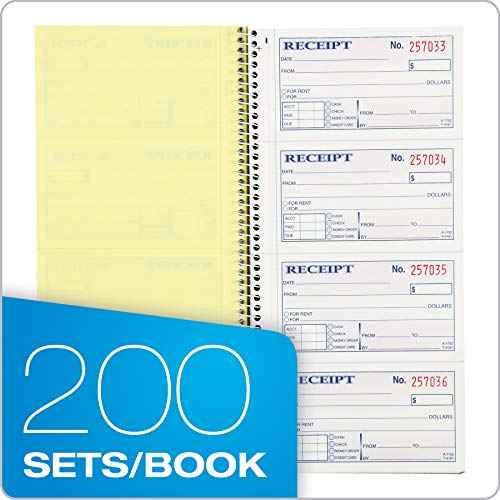 Adams Money and Rent Receipt Book, 2-Part Carbonless, 5-1/4" x 11", Spiral Bound, 200 Sets per Book, 4 Receipts per Page (SC1152)