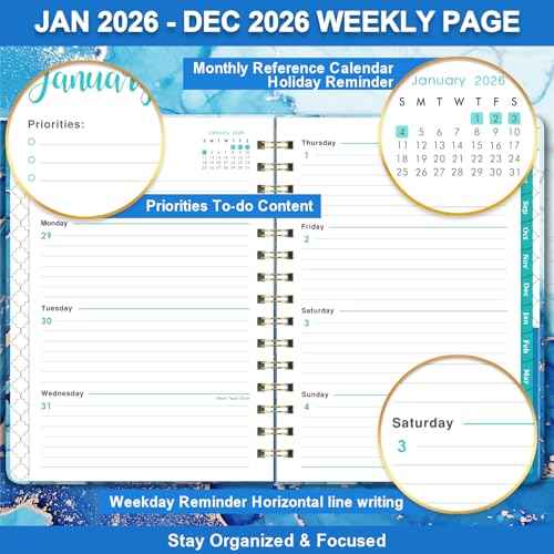 2026 Planner - Planner 2026, January 2026 - December 2026 Weekly and Monthly, 8.5" x 6.4", with Elastic Closure, Back Pocket + Thick Paper