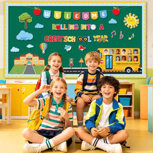 Yellow 66pcs Welcome Back to School Bulletin Board Decorations Set School Bus DIY Classroom Wall Decor PAIVSUN