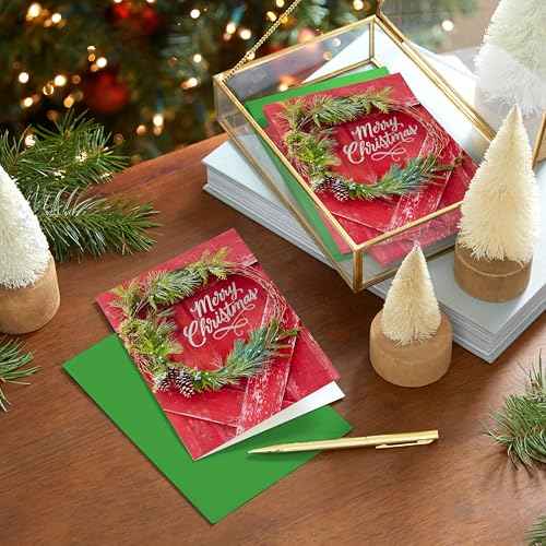 Hallmark Bulk Rustic Boxed Christmas Cards (40 Cards and 40 Envelopes) Red Barn Door with Wreath, Merry Christmas