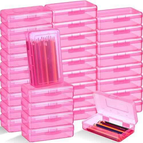 Patelai 30 Pcs Large Capacity Pencil Case Bulk Clear Hard Plastic Pencil Box Organizer with Snap Tight Lid Stackable Crayon Storage Box for Kids School Classroom Home Office 2 Style (Pink)