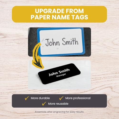 Name Tag/Badge Blanks 1" x 3" Black with Magnetic Backing - 10 Pack, Unassembled