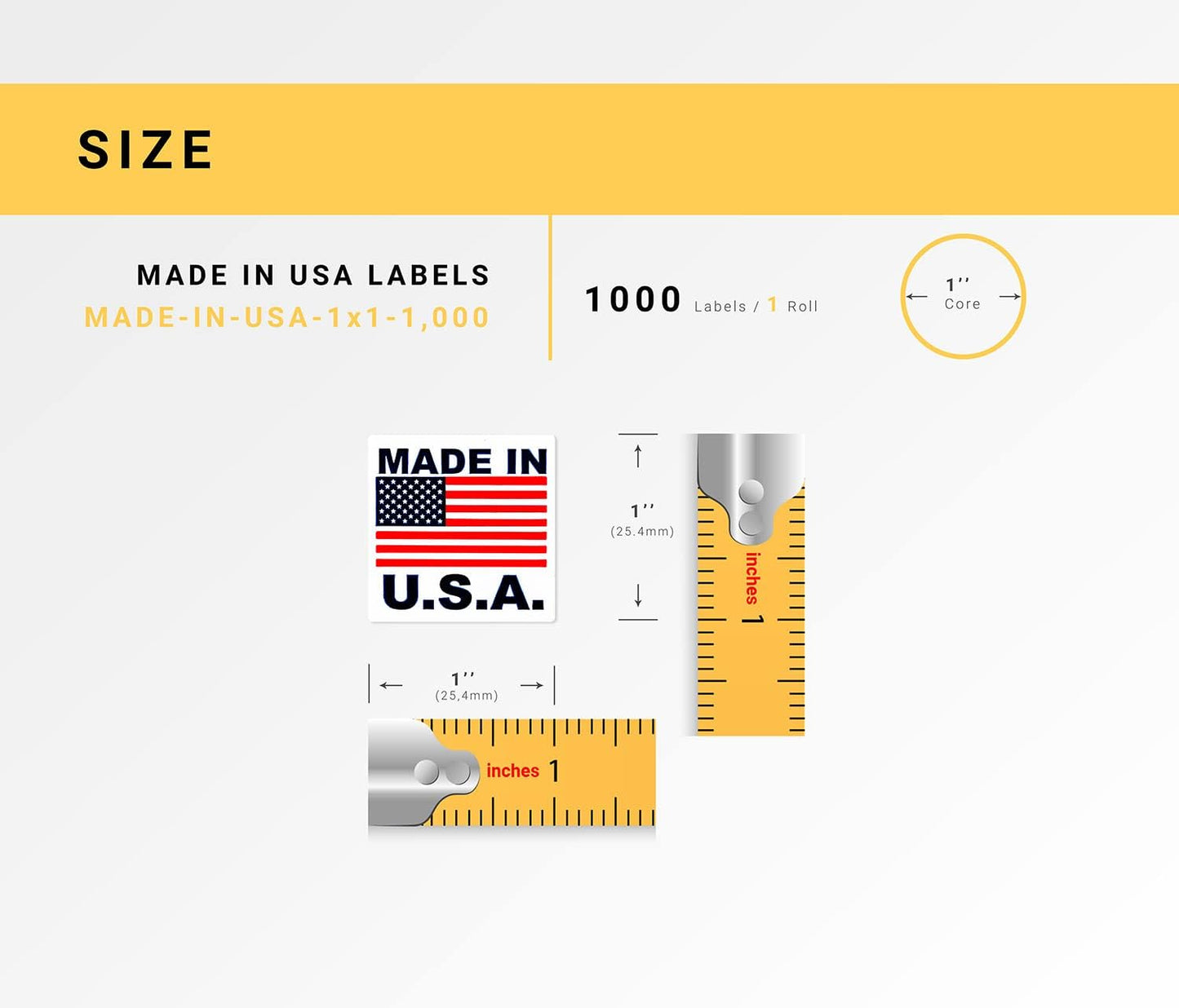 USA Made Pre-Printed Labels - Permanent Adhesive Stickers | 1" x 1" | 20 Rolls, 1,000 Labels Each