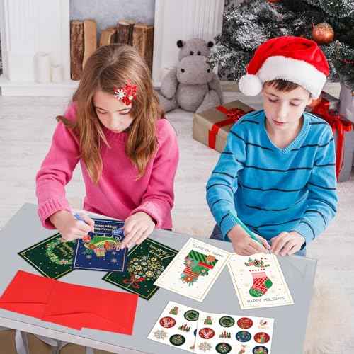 240 Sets Christmas Cards Bulk with Envelopes and Stickers Festive Gold Foil Merry Christmas Note Card Set 12 Elegant Designs Holiday Greeting Cards Blank Inside for Winter Xmas Season Gift 4x6 Inch