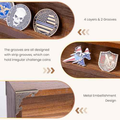 Rotating Challenge Coin Display Cabinet, Double-Sided Storage Display, Military Coin Holder Display£¬4 Layers & 2 Grooves£¬ The Ideal Gift for Challenge Coin Collectors