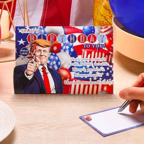 Talking Birthday Card with President Real Voice & Light, Funny Music Happy Birthday Cards for Women Men, Presidential Theme Musical Birthday Greeting Card Gifts for Husband Wife Brother Fans Friend
