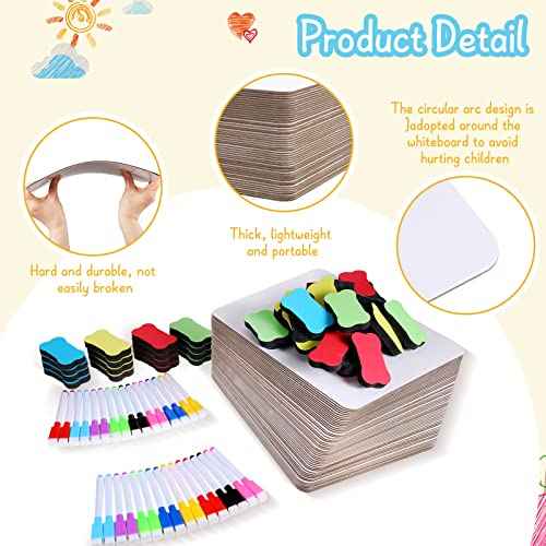 Henoyso 48 Set Double Sided Dry Erase Boards, Back to School Supplies for Classroom Office,8.3 x 11.2 Inch Small Whiteboard with Erasers and Markers, White Lapboards Bulk for Students Teachers