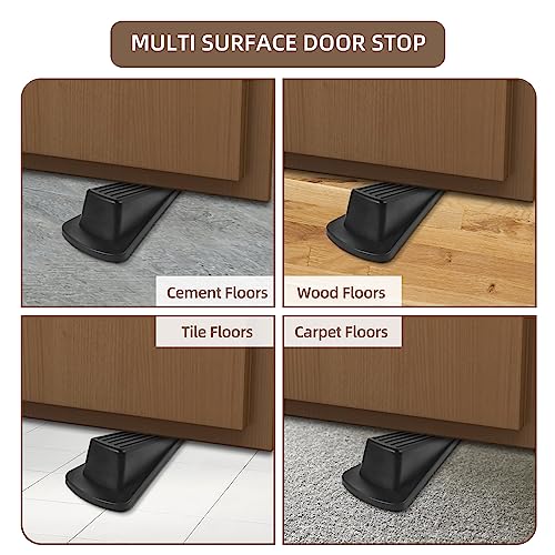 2 Pack Rubber Door Stops Stackable Wedges for Bottom of Door - Black