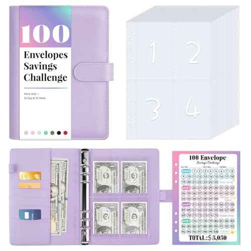 Sooez 100 Envelopes Money Saving Challenge, Savings Challenges Book with Envelopes & Challenge Tracker, Motivational Process to Save $5050, Money Saving Binder 100 Pocket Pre-numbered, Christmas Gifts