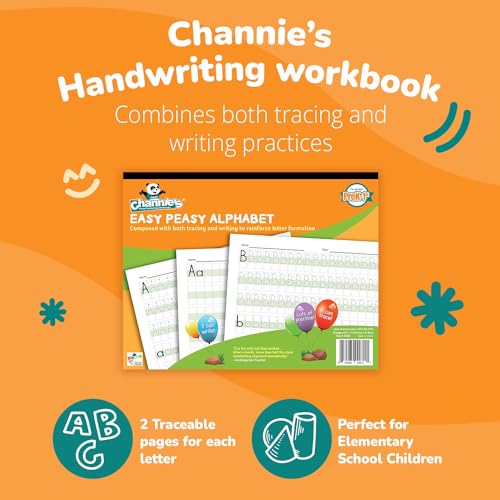 Channie's Easy Peasy Alphabet Tracing & Handwriting Workbook for Pre-K & Kindergarten – Includes Color-Coded Blocks, Sibling Variation