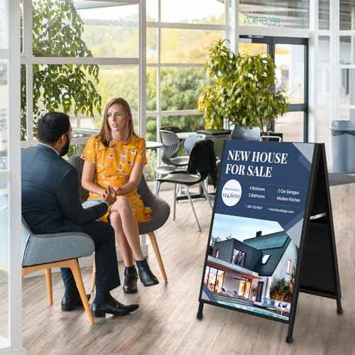 DISPLAYSWORKER Heavy Duty A-Frame Sidewalks Signs 24x36 Inch,outdoor Sandwich Board Sign Black Coated Steel Metal Double-Sided£¬Slide-in Folding (Double Side (flat-pack))