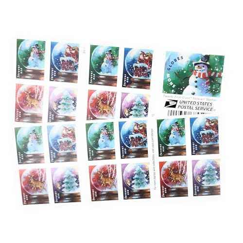 United States Postal Service USPS Snow Globes (Booklet of 20) Forever Postage Stamps (A Snowman, Santa Claus Poised on a Chimney, a Majestic Deer, and a Christmas Tree) 2023 Scott #5816-5819