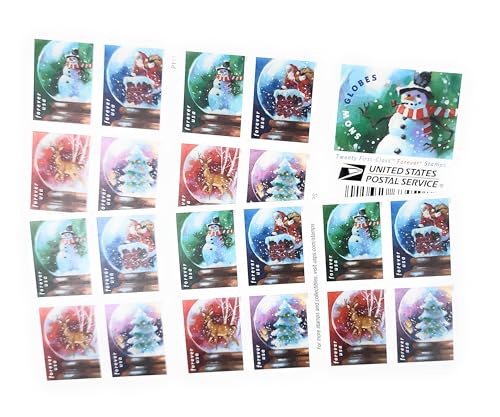 USPS Snow Globes Postage Stamps Set of 20 - Holiday Christmas Scenes 2023