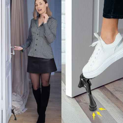Kickdown One Touch Door Stopper 4 inch - Durable Heavy-Duty Design with Anti-Slip Door Holder Door Stop (Black, Stopper x 3pack)