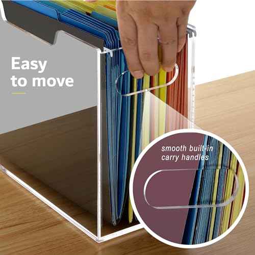 DINGHUO Acrylic Letter Size Hanging File Folder Organizer Box, Clear Portable File Storage Box with Handles, Desktop File Holder for Home, School -1 Pack