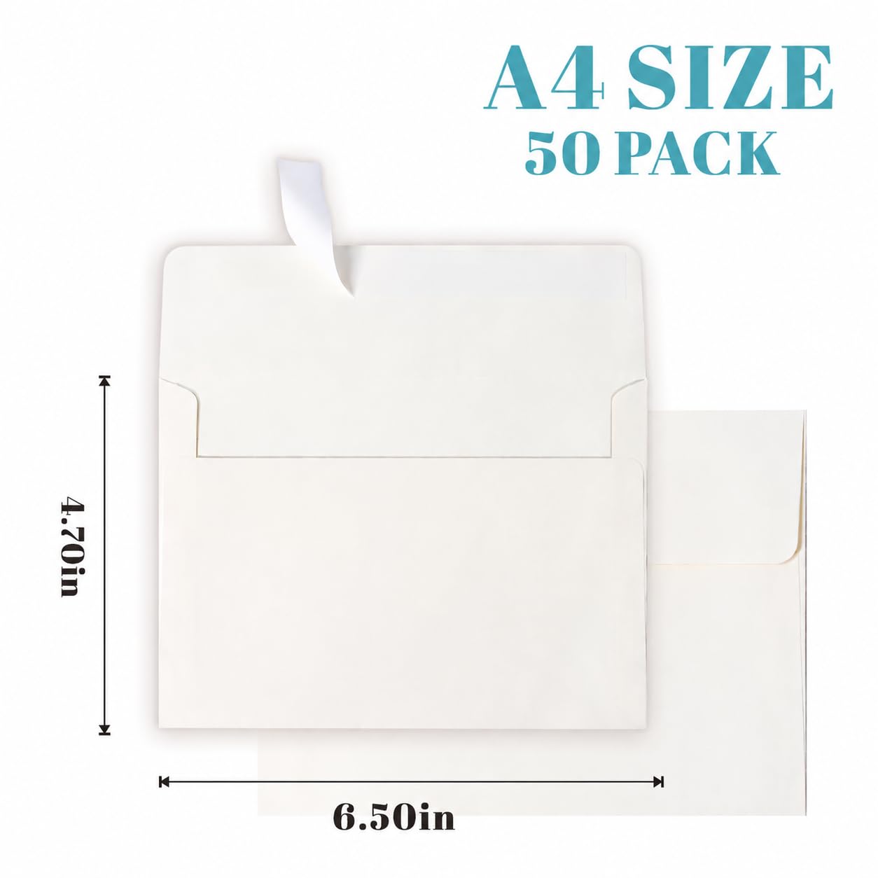 50 Pack 4x6 Envelopes, Cream White A4 Envelopes Self Seal for Invitations, Weddings, Greeting Cards, Mailing, Graduation, Party - Printable 4.25 x 6.25 Inches (A4 (4.72 x 6.5 in))