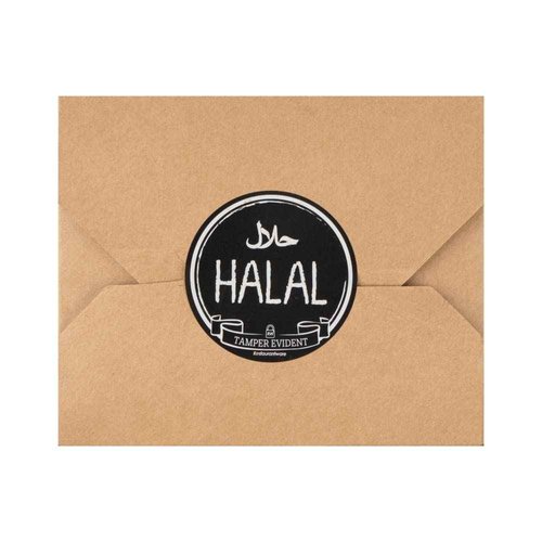 Restaurantware Label Tek 2 Inch Tamper-Evident Stickers For Halal 500 Rolled Tamper Seal Stickers - Chalkboard Design For Safe Food Delivery Black With White Font Plastic To Go Stickers