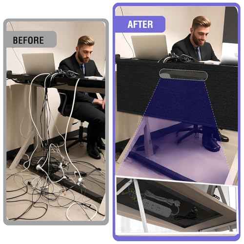 14.9 x 60 Inch Under Desk Privacy Panel with Table Cable Management Net Desk Skirt Modesty Desk Panel Self-Gripping Straps for Office and Home