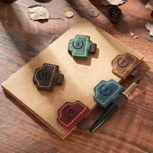 Artlaza Personalized Magnetic Leather Bookmark with Pen Holder - 26 Letters Custom Book Mark with Name Initial Engraved Book Marker for Readers, Book Lovers, Travelers - Gift for Women & Men(Blue£¬M