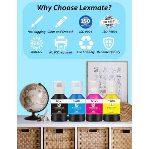 4x140ml T49M Autofill Sublimation Ink Compatible for SureColor F170 F570 Dye-Sublimation Printers (T49M1 T49M2 T49M3 T49M4, 4 Pack)