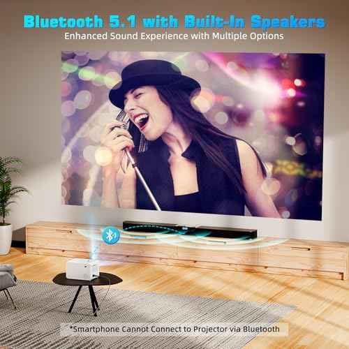 5G WiFi & Bluetooth 1080P Portable Projector, 16000LM, 50% Zoom, Outdoor Movie Projector for Phone/Laptop/TV Stick/DVD/USB/HDMI