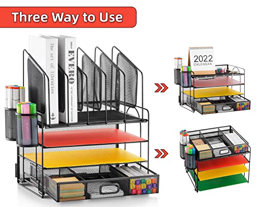 Marbrasse Black 4-Tier Mesh Desk Organizer with Drawers & Pen Holders