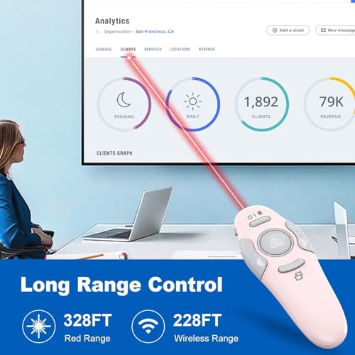 QUI Pink Wireless Presentation Clicker with Red Light - A Version