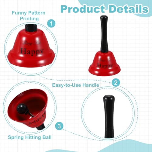 Bright Red Hand Bell 2 Pack - Small Service Call Bells for Restaurant Hotel Wedding Pet Training