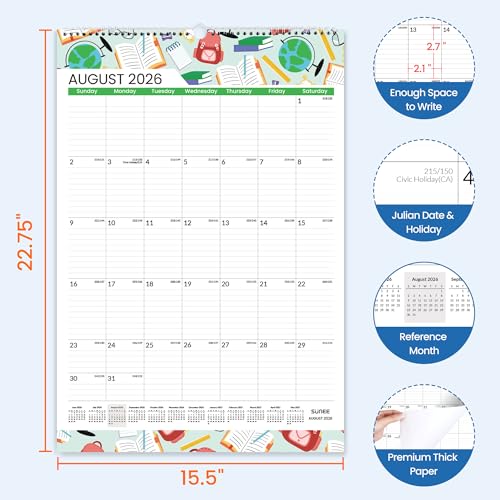 SUNEE 2026-2027 Large Wall Calendar - 21 Months Jul 2026-Mar 2028, 15.5 x 22.75-Inch Seasonal Planning