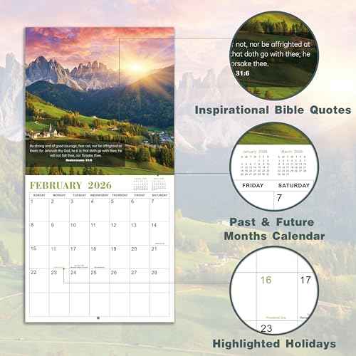 2026 Calendar - Bible Verse Wall Calendar 2026, Jan 2026 - Dec 2026, 12" x 24" (Open), 12 Monthly Calendar, Hanging Holes, Large Blocks & Holidays - Nature's Beauty with Inspiring Bible Quotes