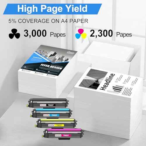 TN227 Toner Cartridge High Yield Replacement for Brother TN-227 TN223 TN 227BK 227C 227M 227Y to Use with Brother HL-L3270CDW MFC-L3770CDW HL-L3290CDW MFC-L3750CDW HL-L3210CW Printer-4 Pack