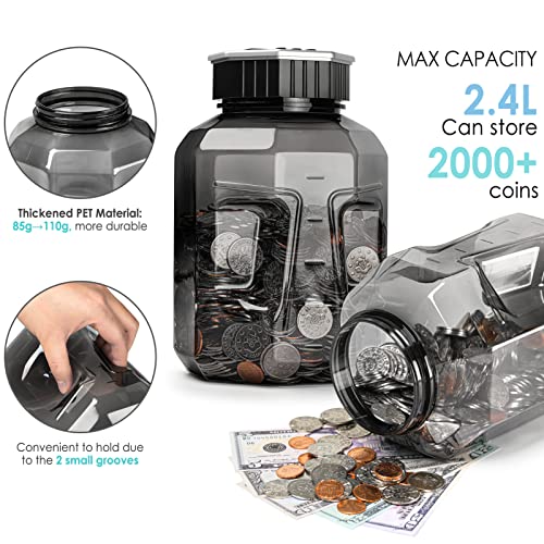 X-Large Piggy Bank for Adults Kids, Vcertcpl Digital Coin Counting Bank with LCD Counter, 2.4L Capacity, Great Coin Counter Bank Money Counting Jar with Total Amount Displayed, Bank for All US Coins