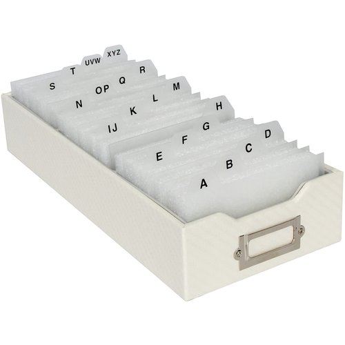 JACKCUBE DESIGN Business Card Holder Organizer For Desk, Index Card Box Storage, A-Z Alphabetical Tabs Office Desk Organizer (White) - MK171B