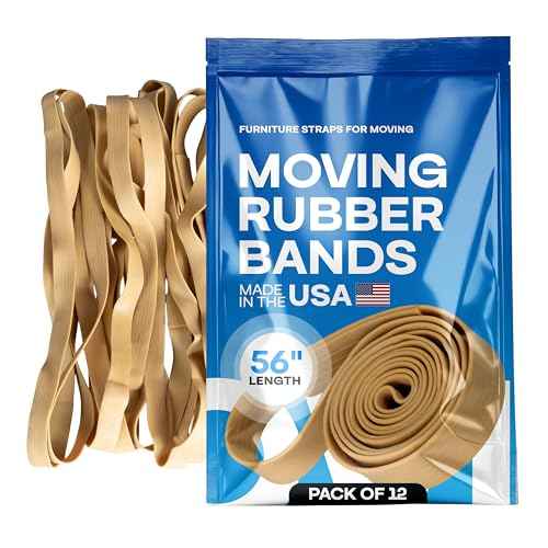 IDL Packaging 56" Strong, Elastic & Flexible Rubber Bands, Pack of 12, Beige - 2X Elasticity, 80% Natural Rubber - Extra Strong Mover Bands for Furniture, Boxes, Moving Blankets