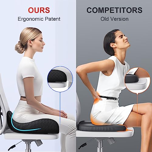 Benazcap Medium Large Memory Seat Cushion for Office Chair Ergonomic Cushions Pad Pillow for Pressure Relief Sciatica & Pain Relief Memory Foam for Long Sitting for Gaming Chair and Car Seat Black