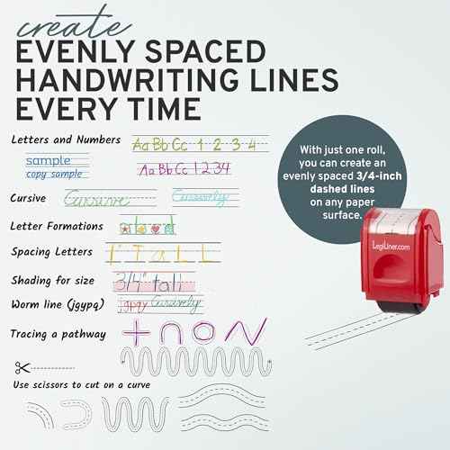 LEGILINER 3/4" Dashed Handwriting Line (RED) Teacher Stamp ? Tri-Line Dashed Pattern. Classroom & Home Use. Refillable Ink Writing Practice Roller Stamp.