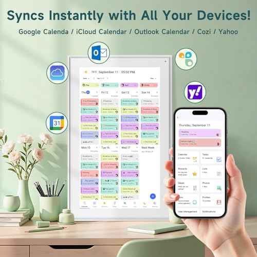 21.5 Inch Smart Digital Calendar ? Electronic Chore Chart & Planner with 1920x1080P IPS Touchscreen, Weekly/Monthly Family Organizer for Wall or Desk, White 2025 New Version