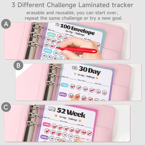 VAZOCA Black & Red 2 Pack Money Saving Challenge Envelopes & A5 Binder