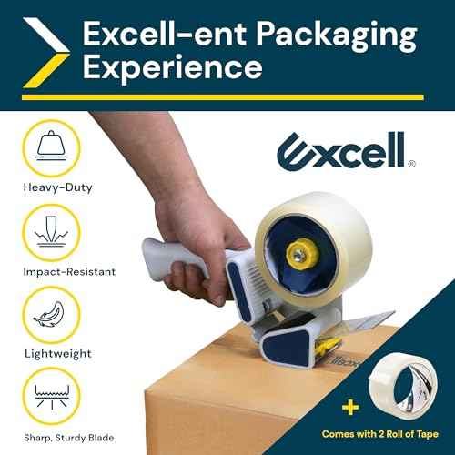 Excell EC-206 Safeguard Packing Tape Dispenser (2" Wide): Retractable Blade Cover for Safety, Push Flap for Smooth Cutting, and one-Hand use. Ideal for Shipping and Carton Sealing.(2Pack)