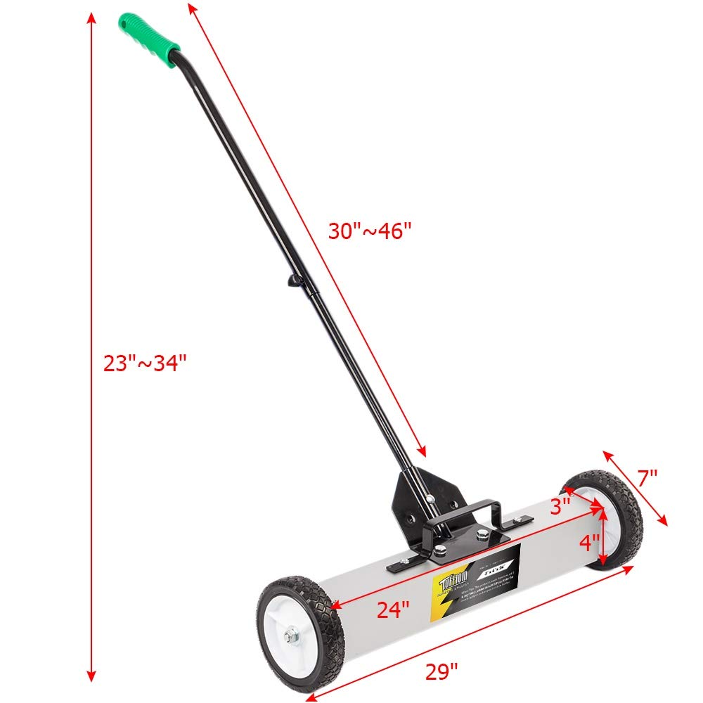 TUFFIOM 36-Inch Rolling Magnetic Pick-Up Sweeper | 55-LBS Capacity, with Quick Release Latch & Adjustable Long Handle, for Nails Needles Screws Collection
