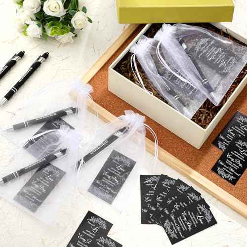 Yeaqee 150 Pcs Funeral Favor Thank You Set Funeral Favor for a Memorial Service 50 Ballpoint Pens 50 Poem Cards White Organza Bags Sympathy Condolence Bereavement Gift(Black,Elegant)