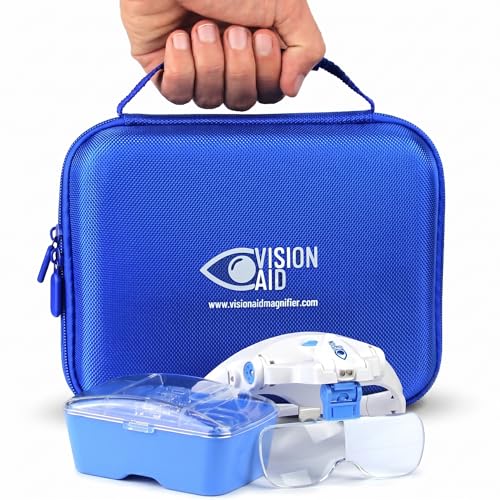 Vision Aid Expert Edition USB Rechargeable Magnifying Glasses with LED Light & Storage Case, Hands-Free Head Magnifier for Crafts & Close Work