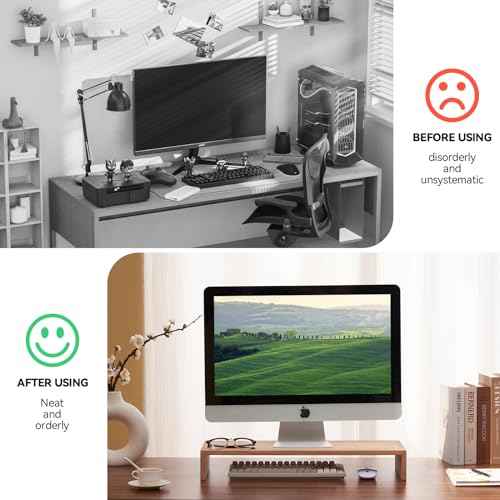 KIRIGEN Wooden Computer Stand - Monitor Arms, Laptop & TV Stand - Workspace Platform (59, Natural)