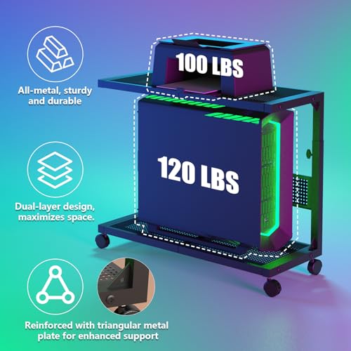Moricher 2-Tier Computer Tower Stand with Wheels and Cable Management