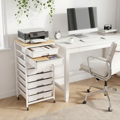 Labuk 8-Drawer Rolling Storage Cart with Wood Top and Wheels