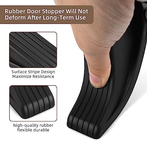 2 Pack Rubber Door Stops Stackable Wedges for Bottom of Door - Black