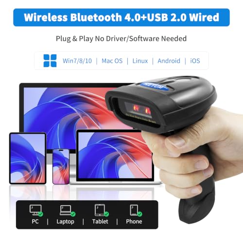 NETUM Black Bluetooth & 2.4G Wireless Barcode Scanner NT-1228BC